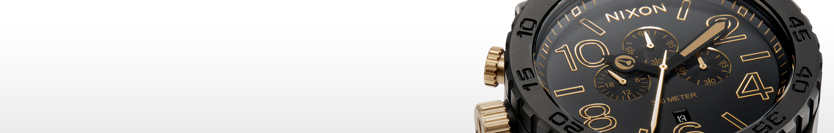 Matte black and gold product banner.