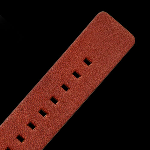 Image of brown leather band close up.