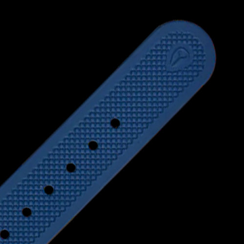 Image of blue rubber band close up.