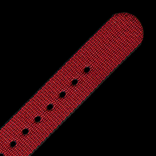 Image of red nylon band close up.
